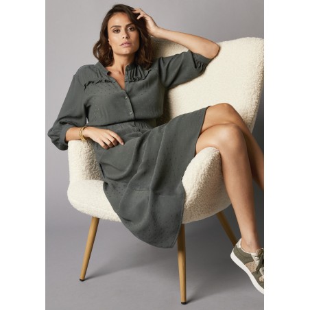 Robe longue en jacquard effet pois, manches 3/4