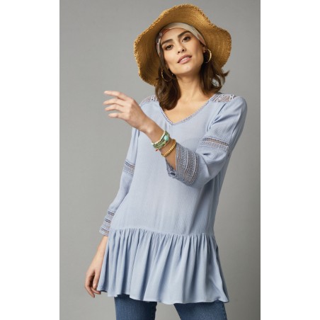 Blouse crépon fluide, dos macramé