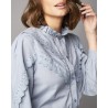 Longue tunique boutonnée et volantée avec broderie anglaise