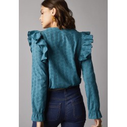 Blouse volantée en broderie anglaise, manches longues élastiquées