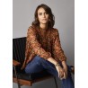 Blouse imprimée, col montant et plastron smocké