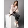 Chemisier en coton texturé, manches en macramé - rose poudré