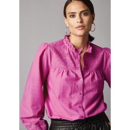 Chemisier boutonné en coton et broderie anglaise