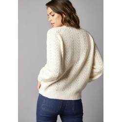 Gilet col V ajouré, manches longues blousantes